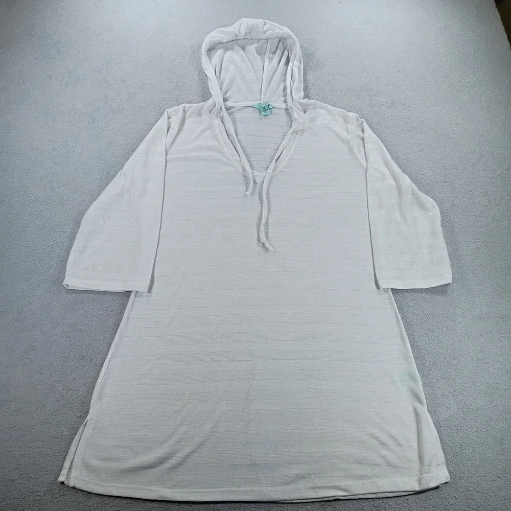 Balance Collection Women Swim Cover-Up White Medium Hooded Tunic